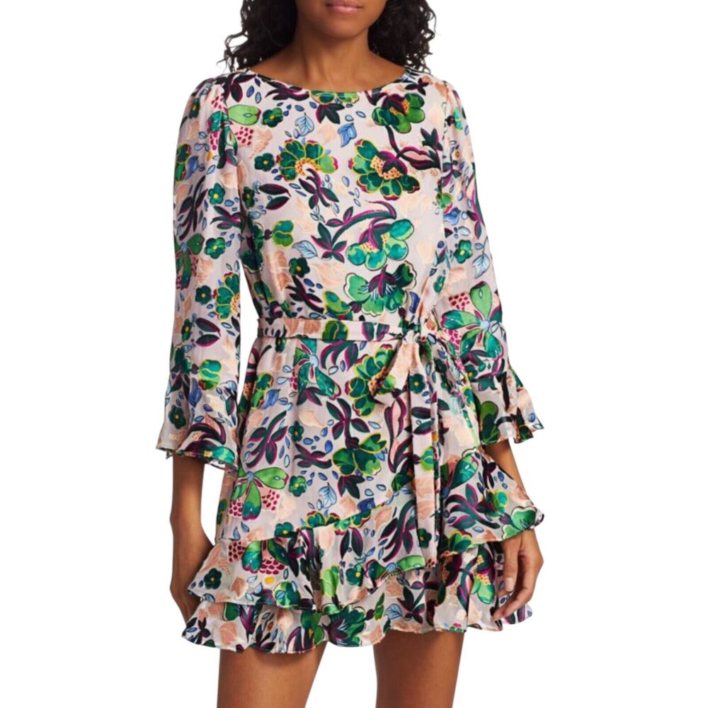 SALONI Marissa Short Ruffle Dress Women Size 4 Floral Multicolor WORN ONCE